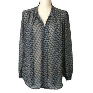 Pleione Blouse Navy Animal Owl Print Sheer, Sz Small